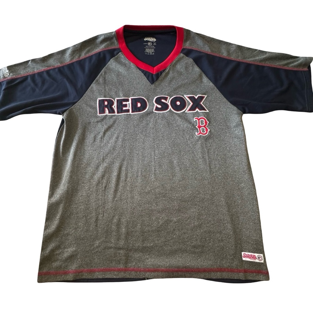 Stitches | Men's Boston Red Sox Performance MLB Jersey |Gray, Red, Navy| Large
